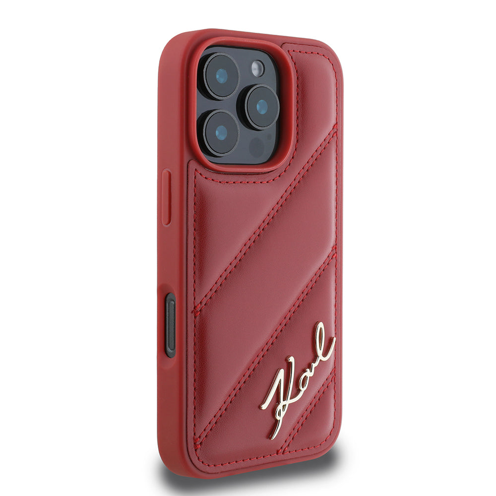 Hülle für Apple iPhone 16 Pro, Karl Lagerfeld, Diagonal Quilted Script, Rosa