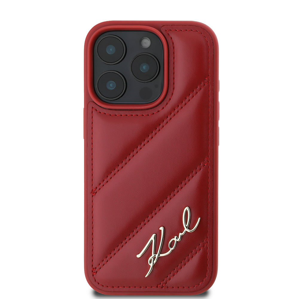 Hülle für Apple iPhone 16 Pro, Karl Lagerfeld, Diagonal Quilted Script, Rosa