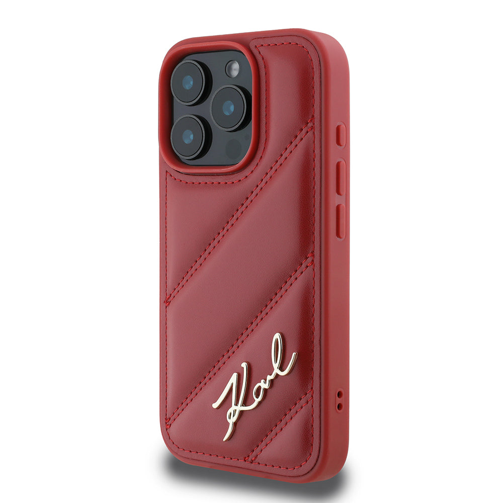 Hülle für Apple iPhone 16 Pro, Karl Lagerfeld, Diagonal Quilted Script, Rosa