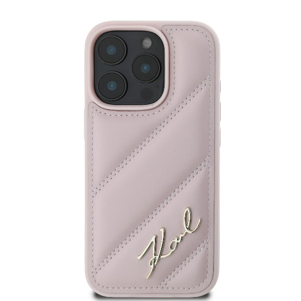 Hülle für Apple iPhone 16 Pro, Karl Lagerfeld, Diagonal Quilted Script, Rosa
