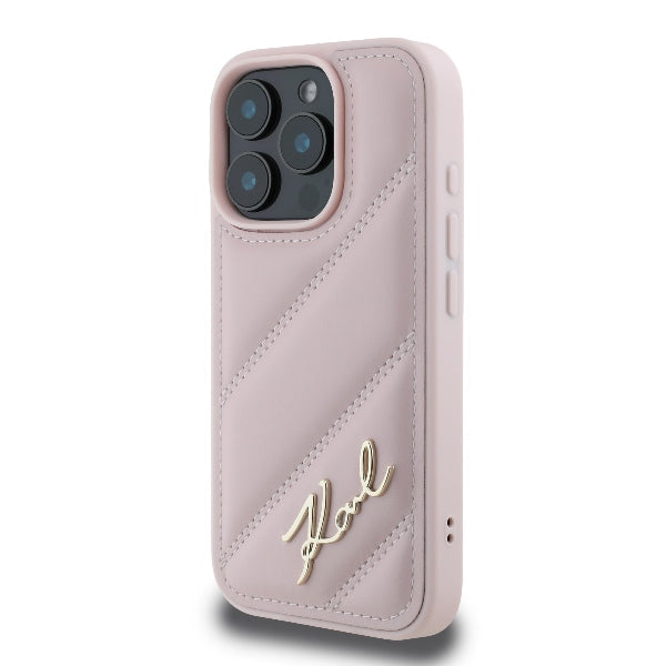 Hülle für Apple iPhone 16 Pro, Karl Lagerfeld, Diagonal Quilted Script, Rosa