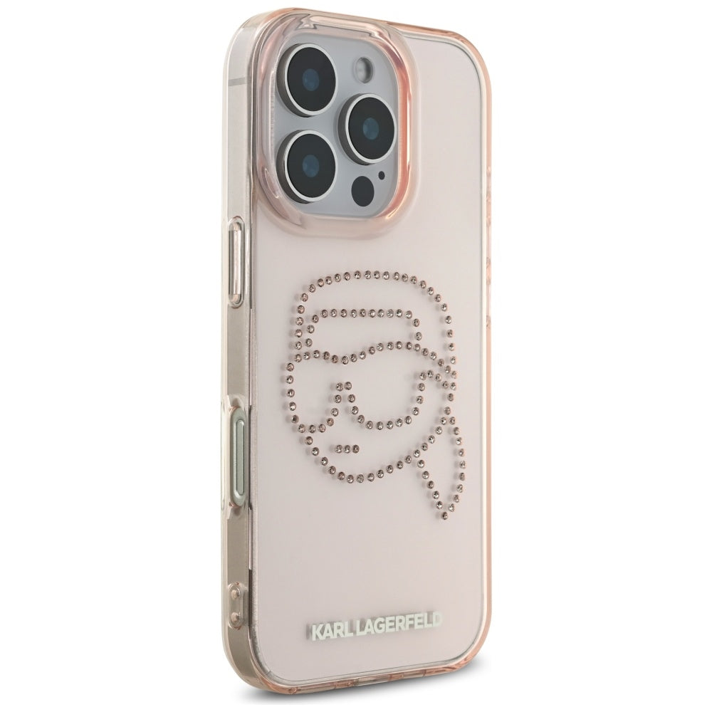 Case for Apple iPhone 16 Pro, Karl Lagerfeld, IML Rhinestones Karl's Head, Pink