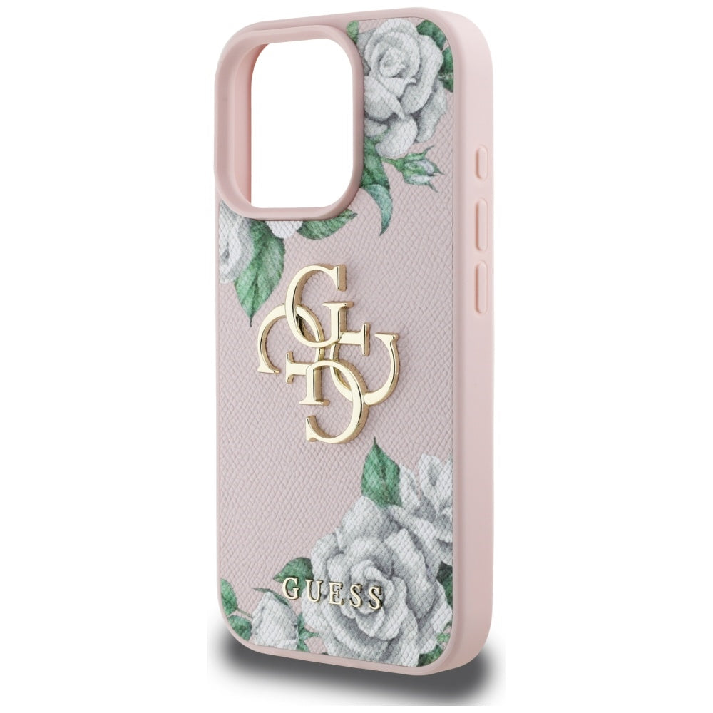 Hülle für Apple iPhone 16 Pro Max, Guess, 4G Grained Roses Big Logo, Rosa