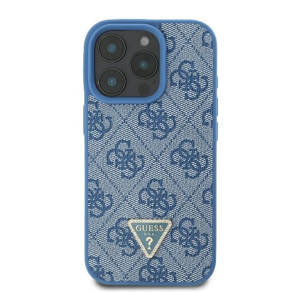 Hülle für Apple iPhone 16 Pro Max, Guess, Crossbody 4G Triangle Strass, Blau