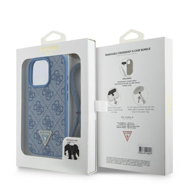 Hülle für Apple iPhone 16 Pro Max, Guess, Crossbody 4G Triangle Strass, Blau