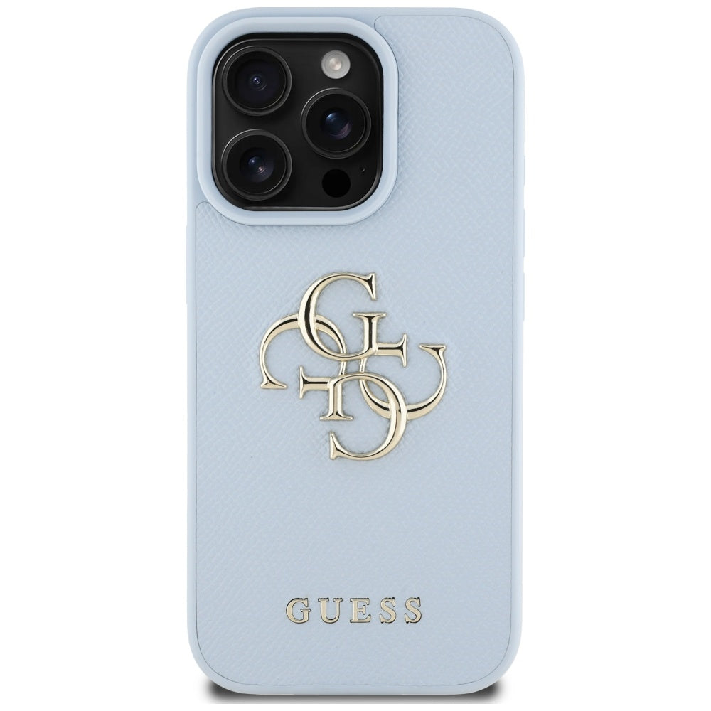 Hülle für Apple iPhone 16 Pro Max, Guess, Grained Big 4G Logo Small Classic Logo, Blau