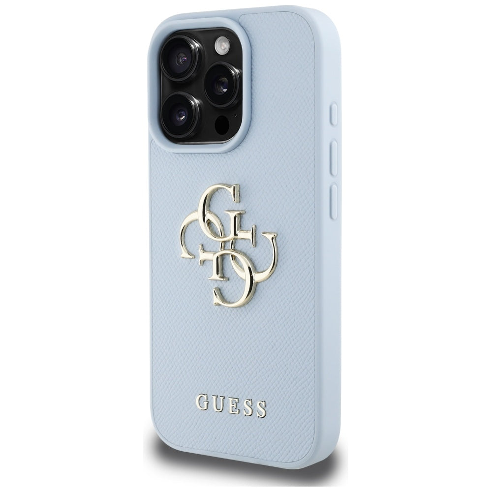 Hülle für Apple iPhone 16 Pro Max, Guess, Grained Big 4G Logo Small Classic Logo, Blau