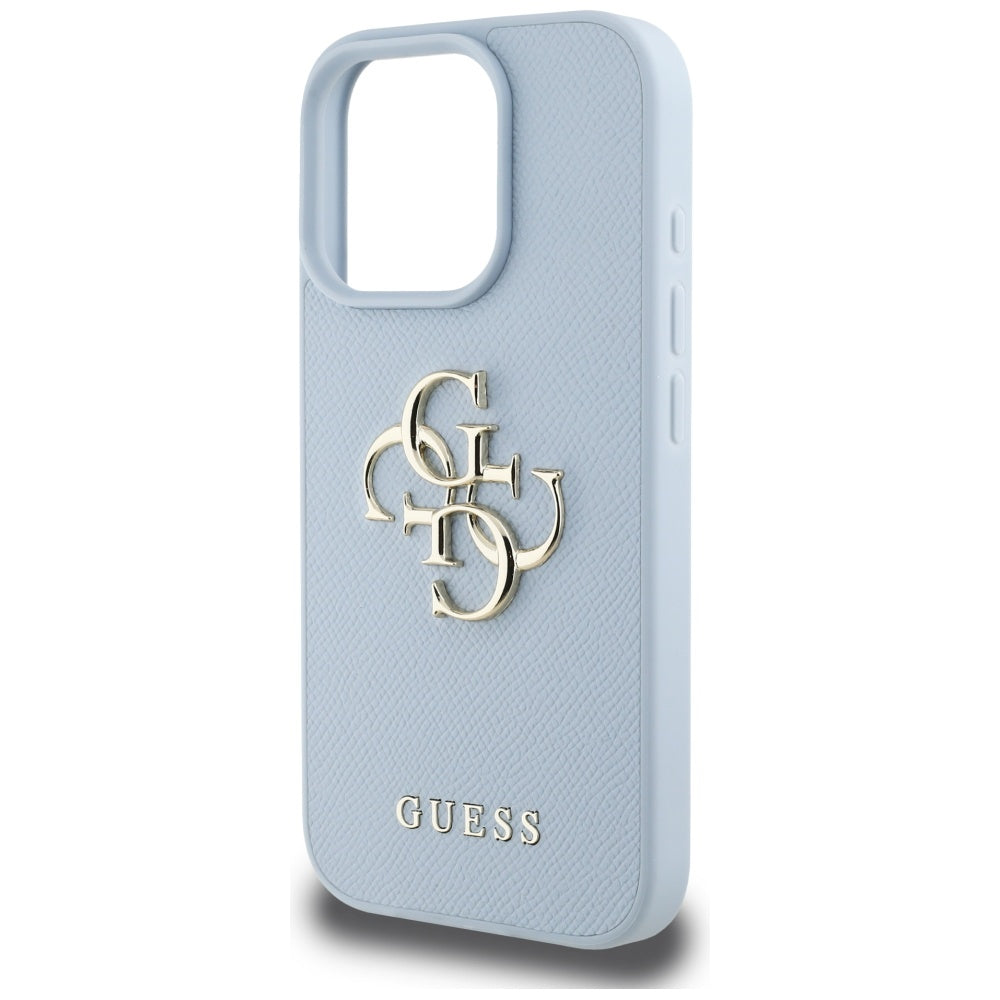 Hülle für Apple iPhone 16 Pro Max, Guess, Grained Big 4G Logo Small Classic Logo, Blau