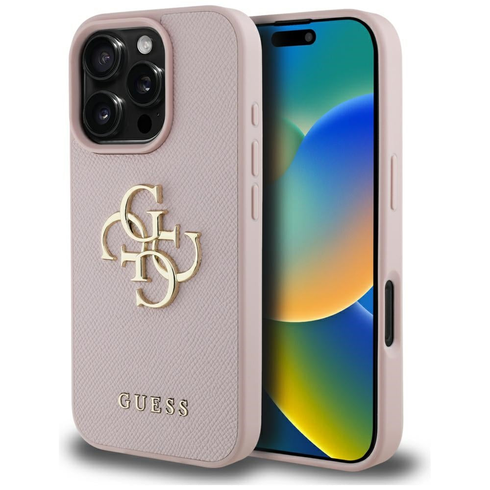 Hülle für Apple iPhone 16 Pro Max, Guess, Grained Big 4G Logo Small Classic Logo, Rosa