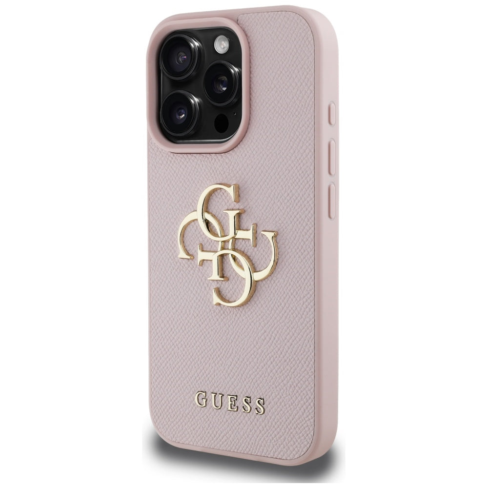 Hülle für Apple iPhone 16 Pro Max, Guess, Grained Big 4G Logo Small Classic Logo, Rosa