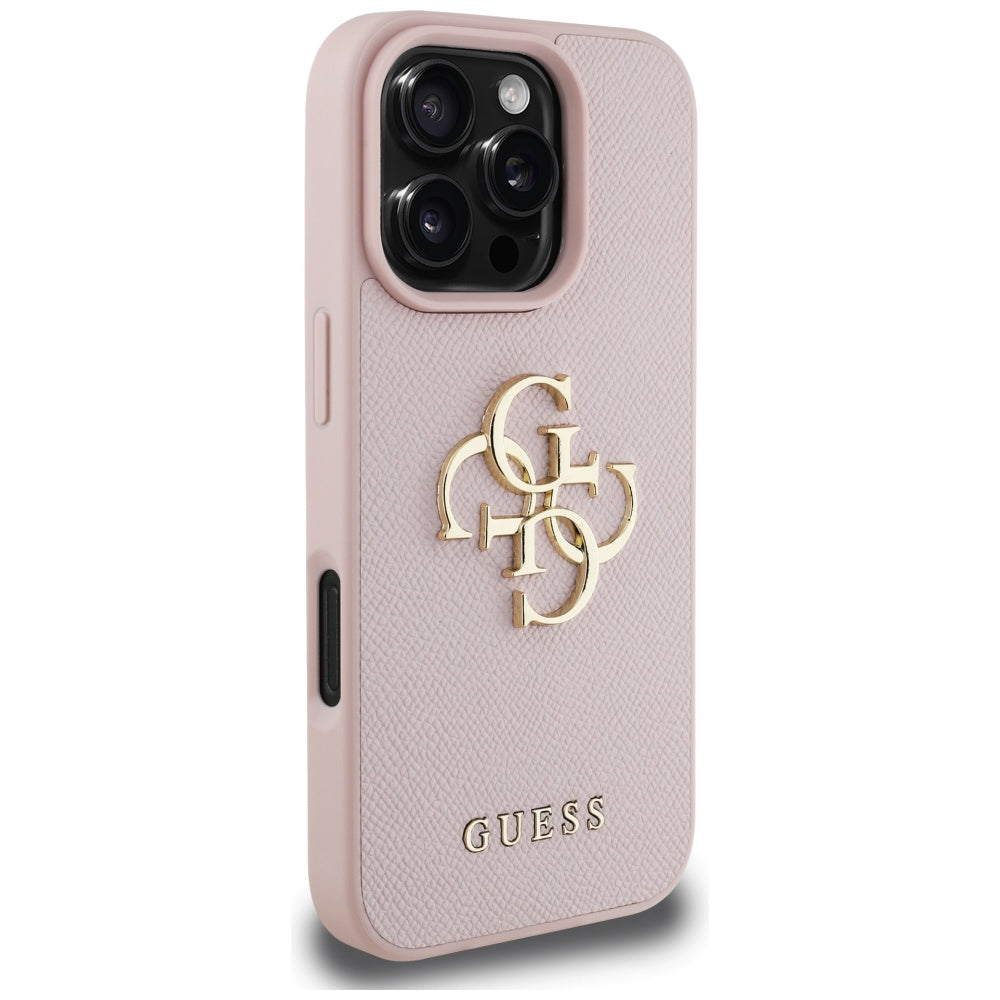 Hülle für Apple iPhone 16 Pro Max, Guess, Grained Big 4G Logo Small Classic Logo, Rosa