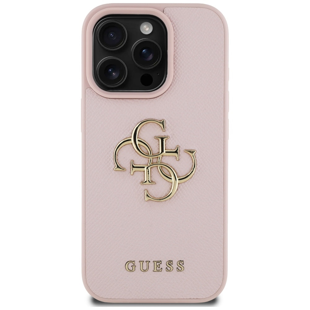 Hülle für Apple iPhone 16 Pro Max, Guess, Grained Big 4G Logo Small Classic Logo, Rosa