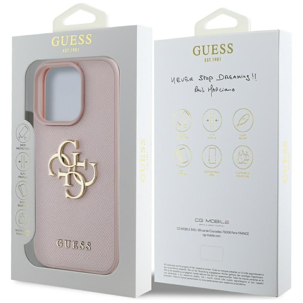 Hülle für Apple iPhone 16 Pro Max, Guess, Grained Big 4G Logo Small Classic Logo, Rosa
