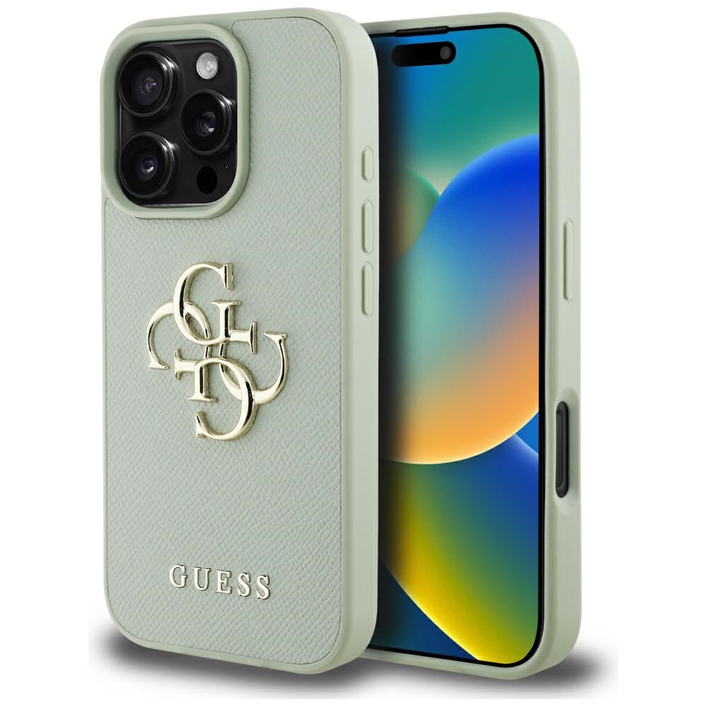 Hülle für Apple iPhone 16 Pro Max, Guess, Grained Big 4G Logo Small Classic Logo, Grün