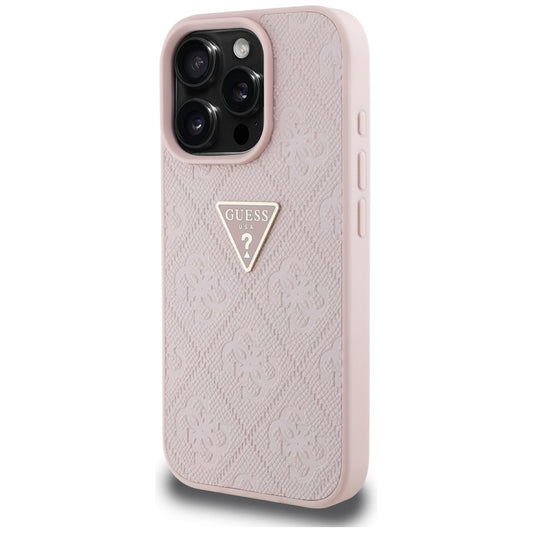 Hülle für Apple iPhone 16 Pro Max, Guess, Hot Stamp 4G Pattern Triangle Logo, Rosa