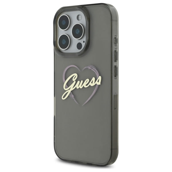 Hülle für Apple iPhone 16 Pro Max, Guess, IML Heart, Schwarz