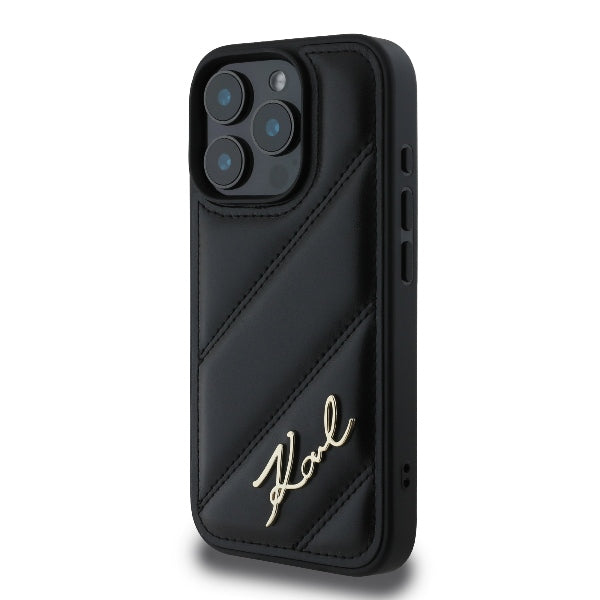 Case for Apple iPhone 16 Pro Max, Karl Lagerfeld, Diagonal Quilted Script, Black