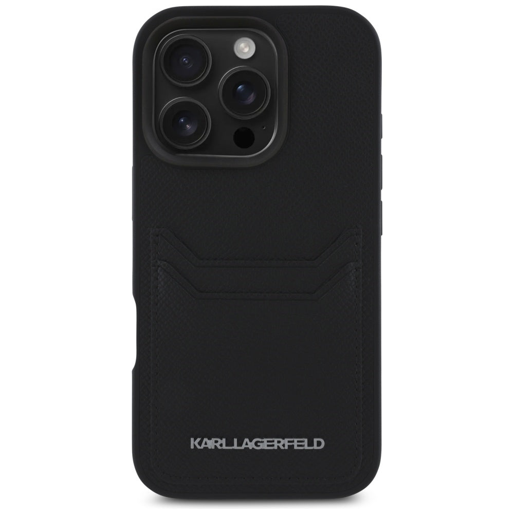 Hülle für Apple iPhone 16 Pro Max, Karl Lagerfeld, Grained Cardslots, Schwarz