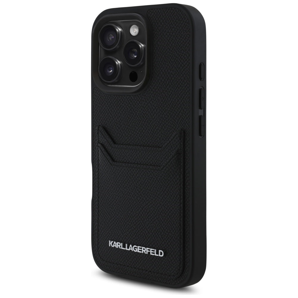 Hülle für Apple iPhone 16 Pro Max, Karl Lagerfeld, Grained Cardslots, Schwarz