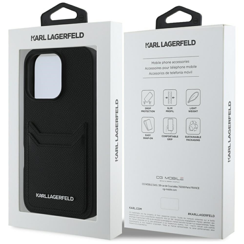 Hülle für Apple iPhone 16 Pro Max, Karl Lagerfeld, Grained Cardslots, Schwarz