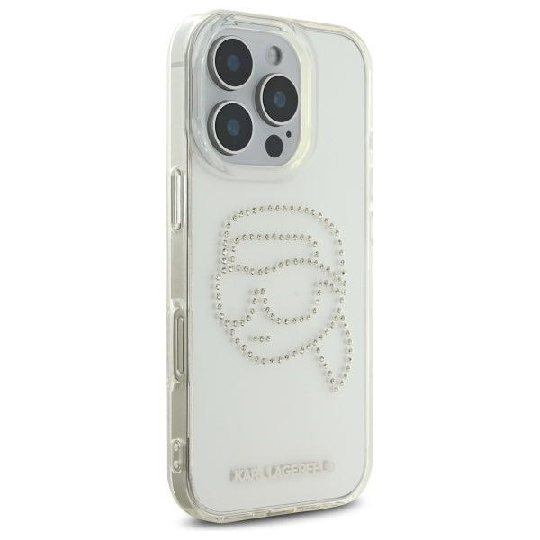 Case for Apple iPhone 16 Pro Max, Karl Lagerfeld, IML Rhinestones Karl's Head, Transparent