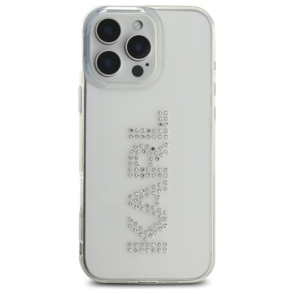 Hülle für Apple iPhone 16 Pro Max, Karl Lagerfeld, IML Rhinestones Transparentes Logo, Transparent