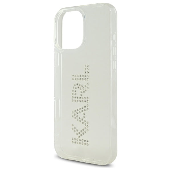 Hülle für Apple iPhone 16 Pro Max, Karl Lagerfeld, IML Rhinestones Transparentes Logo, Transparent