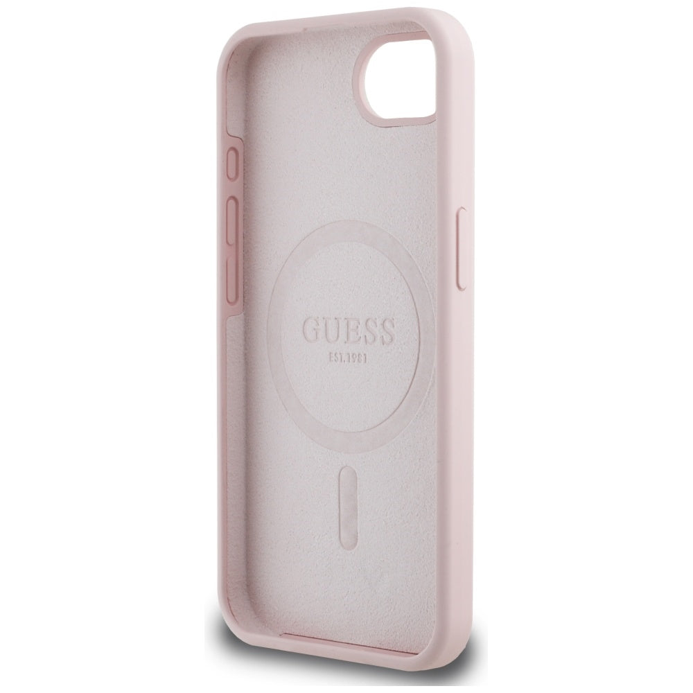 Case for Apple iPhone 17e / 16e, Guess, Script Metal Logo, Pink