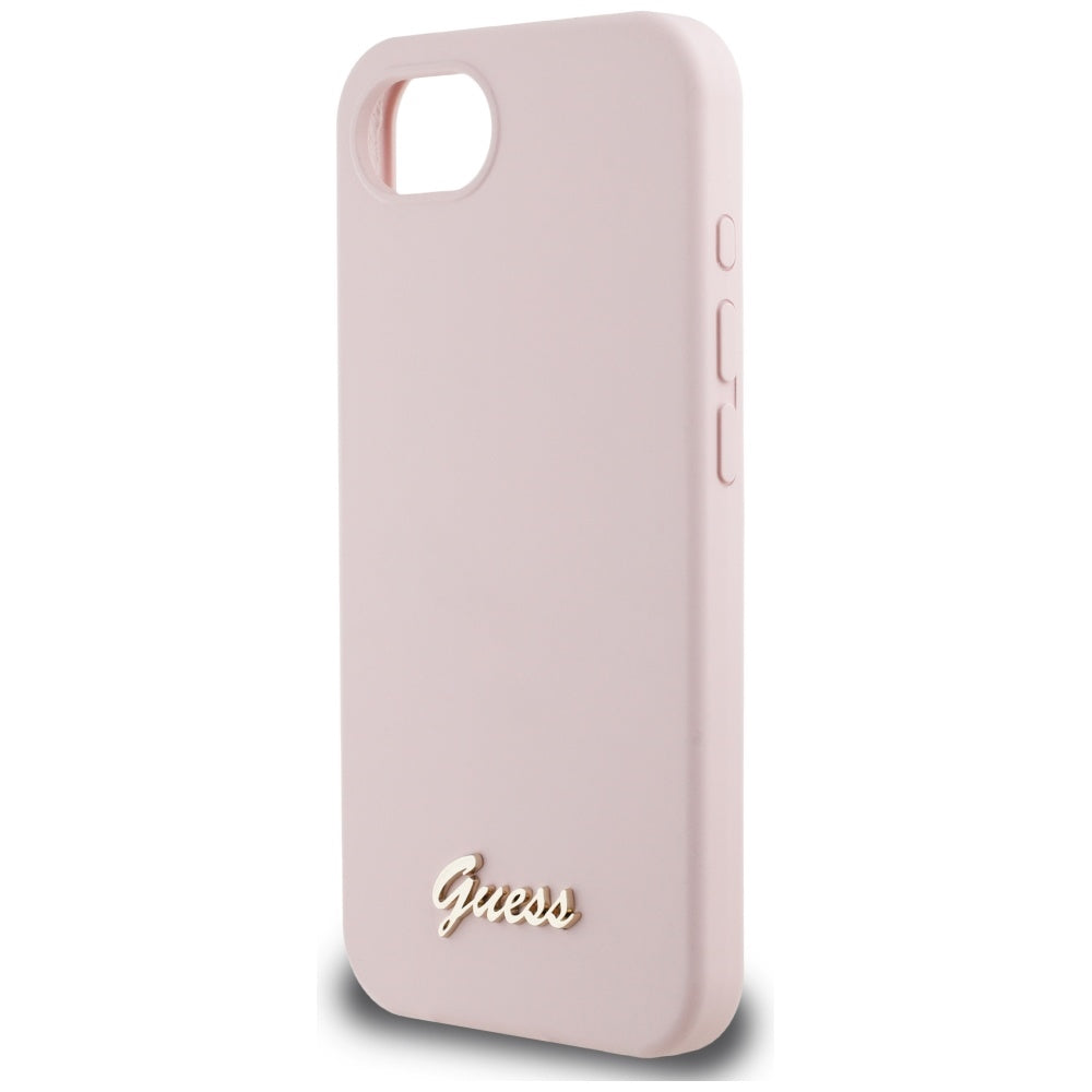 Case for Apple iPhone 17e / 16e, Guess, Script Metal Logo, Pink