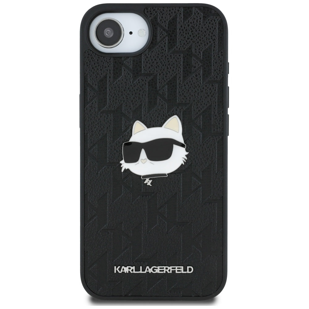 Hülle für Apple iPhone 17e / 16e, Karl Lagerfeld, Monogram Choupette's Head, Schwarz
