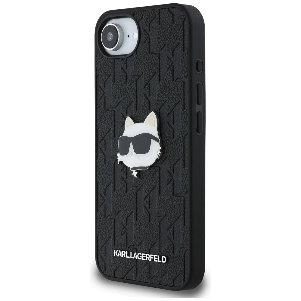 Hülle für Apple iPhone 17e / 16e, Karl Lagerfeld, Monogram Choupette's Head, Schwarz