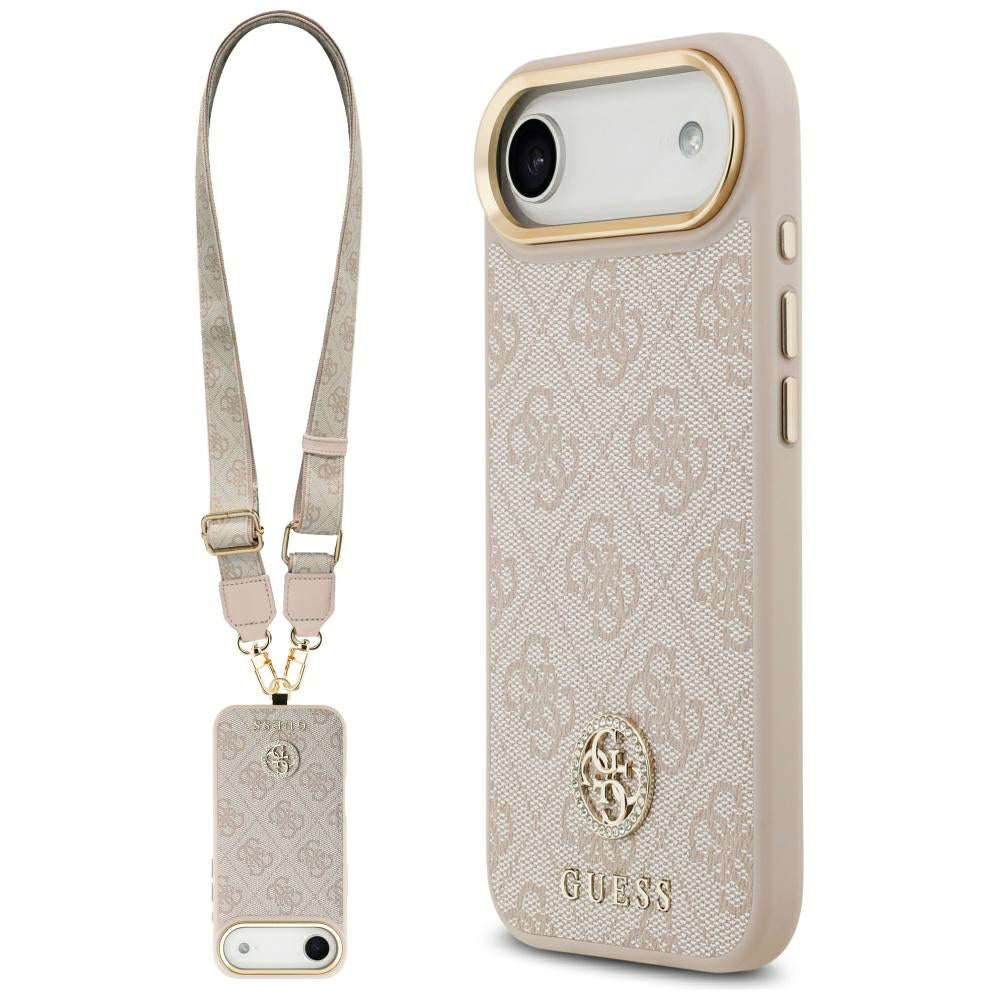 Case for Apple iPhone 17 Air, Guess, 4G Strass Logo and Big Strap, Pink