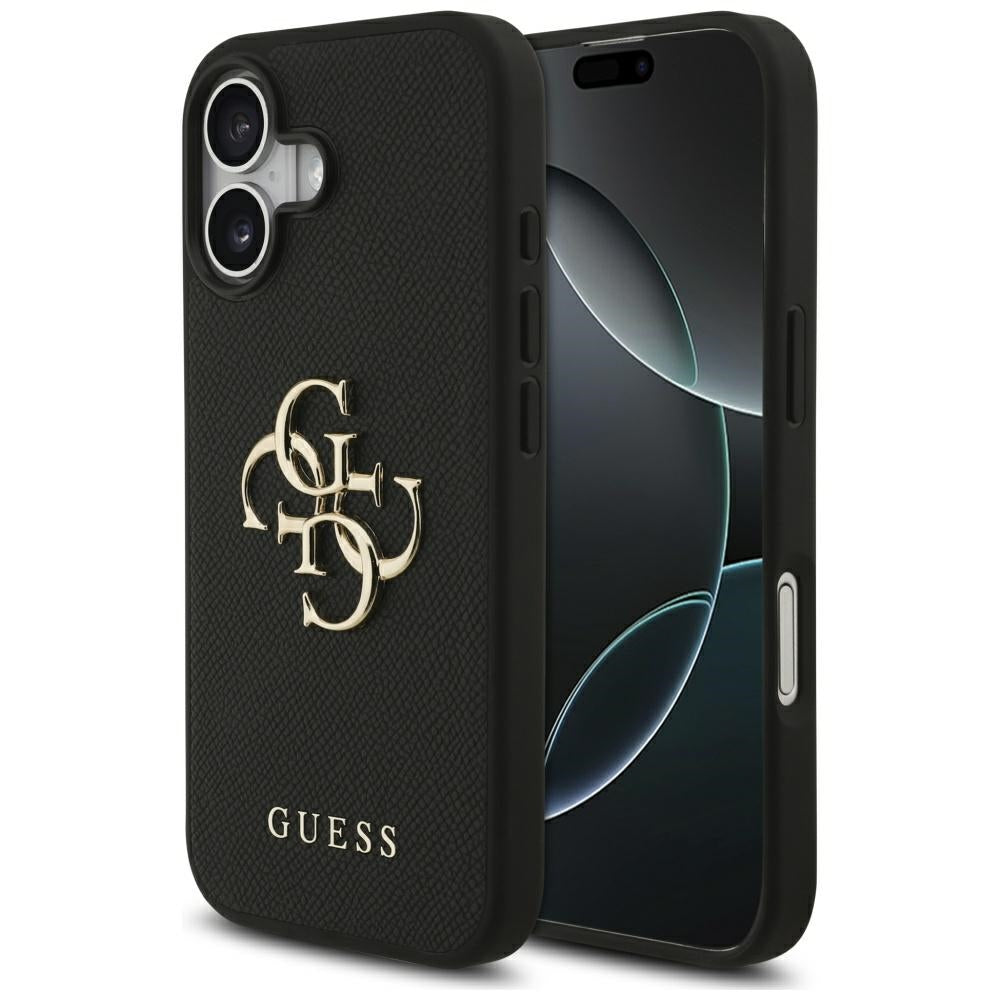 Hülle für Apple iPhone 17, Guess, 4G Grained Big and Classic Logo, Schwarz