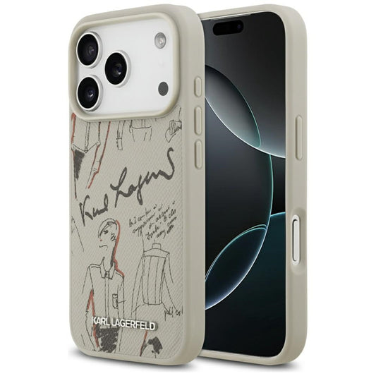 Hülle für Apple iPhone 17 Pro, Karl Lagerfeld, Grained Pattern Logo, Grau