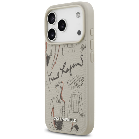 Hülle für Apple iPhone 17 Pro, Karl Lagerfeld, Grained Pattern Logo, Grau