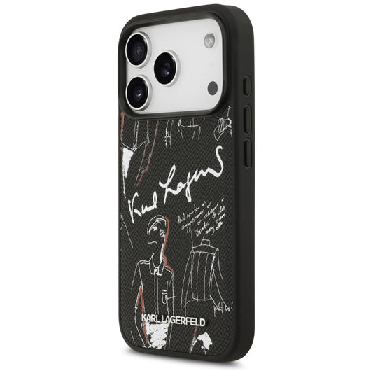 Hülle für Apple iPhone 17 Pro, Karl Lagerfeld, Grained Pattern Logo, Schwarz