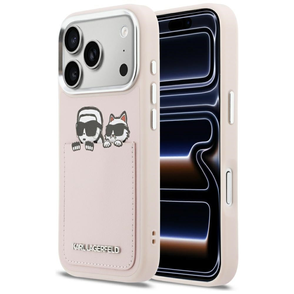 Hülle für Apple iPhone 17 Pro, Karl Lagerfeld, Karl & Choupette Print mit Tasche, Rosa