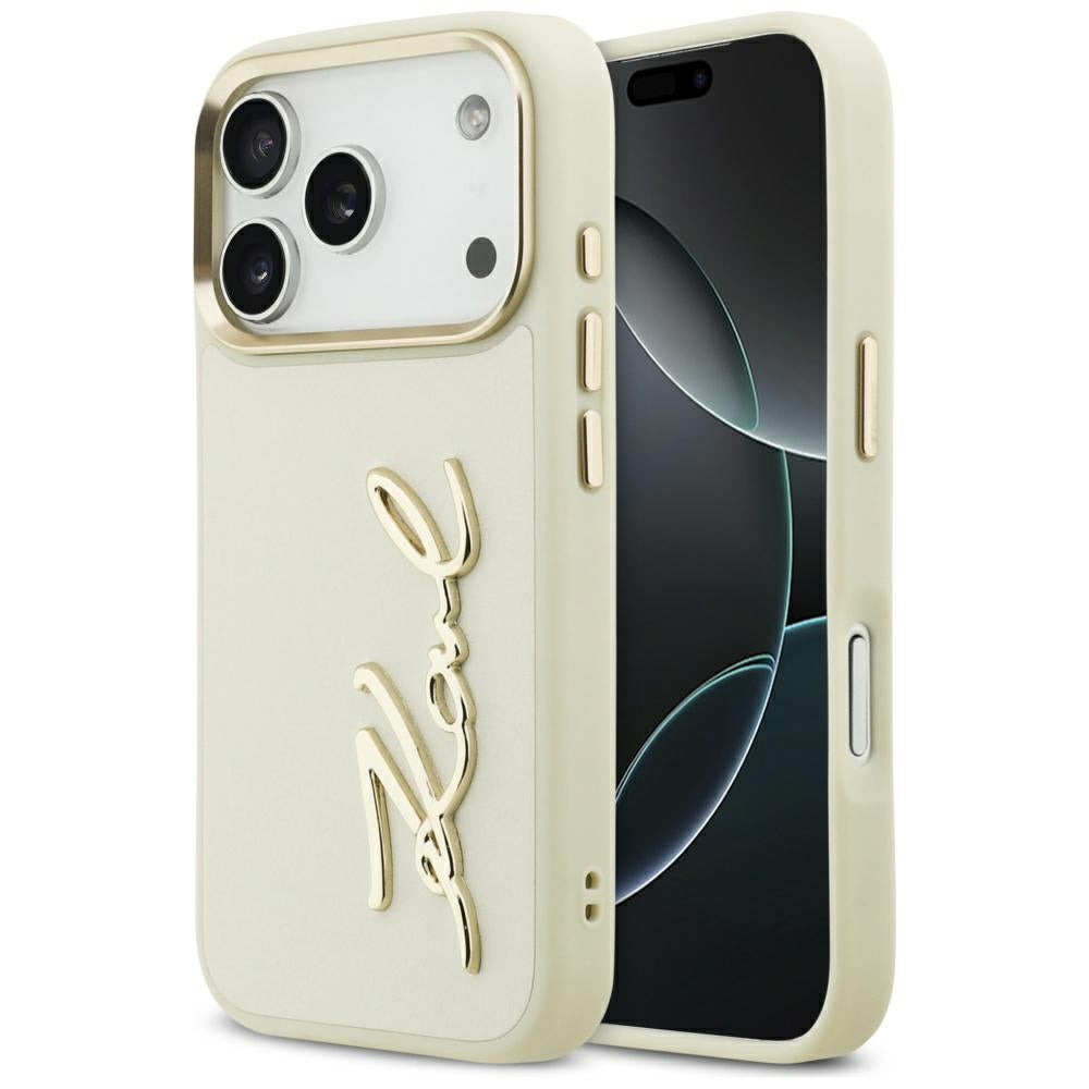 Hülle für Apple iPhone 17 Pro, Karl Lagerfeld, Script Logo, Beige