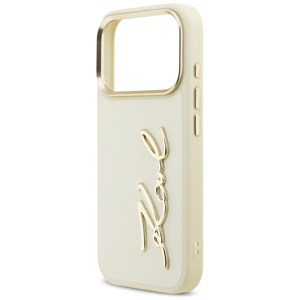 Hülle für Apple iPhone 17 Pro, Karl Lagerfeld, Script Logo, Beige