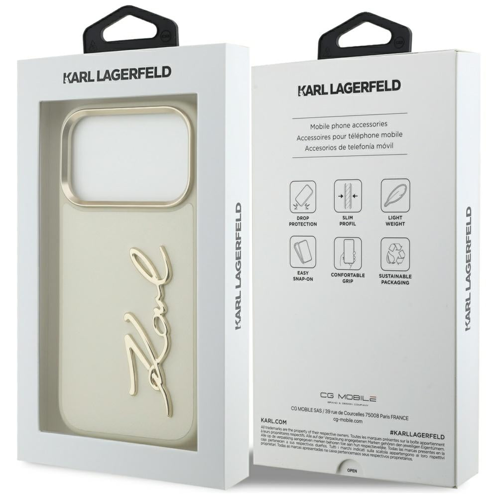 Hülle für Apple iPhone 17 Pro, Karl Lagerfeld, Script Logo, Beige