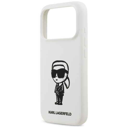 Hülle für Apple iPhone 17 Pro, Karl Lagerfeld, Sketch und Logo Karl, Weiß