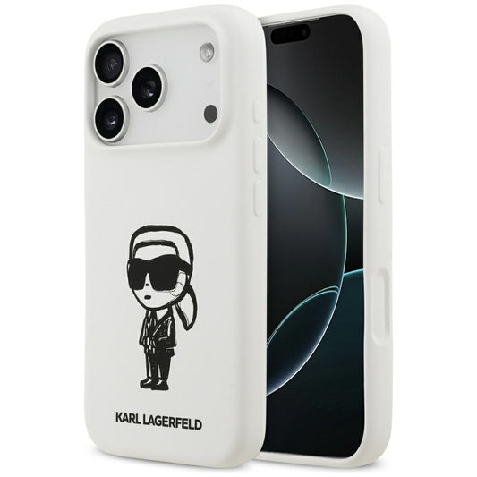 Hülle für Apple iPhone 17 Pro, Karl Lagerfeld, Sketch und Logo Karl, Weiß