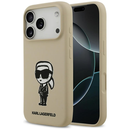 Hülle für Apple iPhone 17 Pro, Karl Lagerfeld, Sketch und Logo Karl, Braun