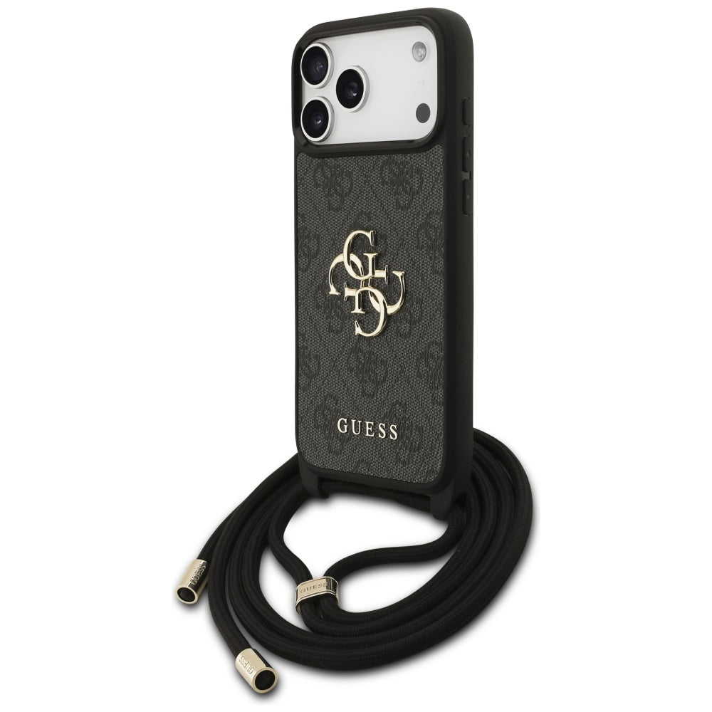 Hülle für Apple iPhone 17 Pro Max, Guess, 4G CBDY Big Logo mit Kordelband, Schwarz