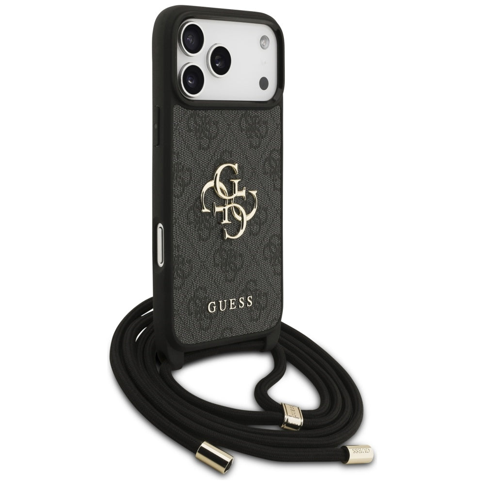 Hülle für Apple iPhone 17 Pro Max, Guess, 4G CBDY Big Logo mit Kordelband, Schwarz