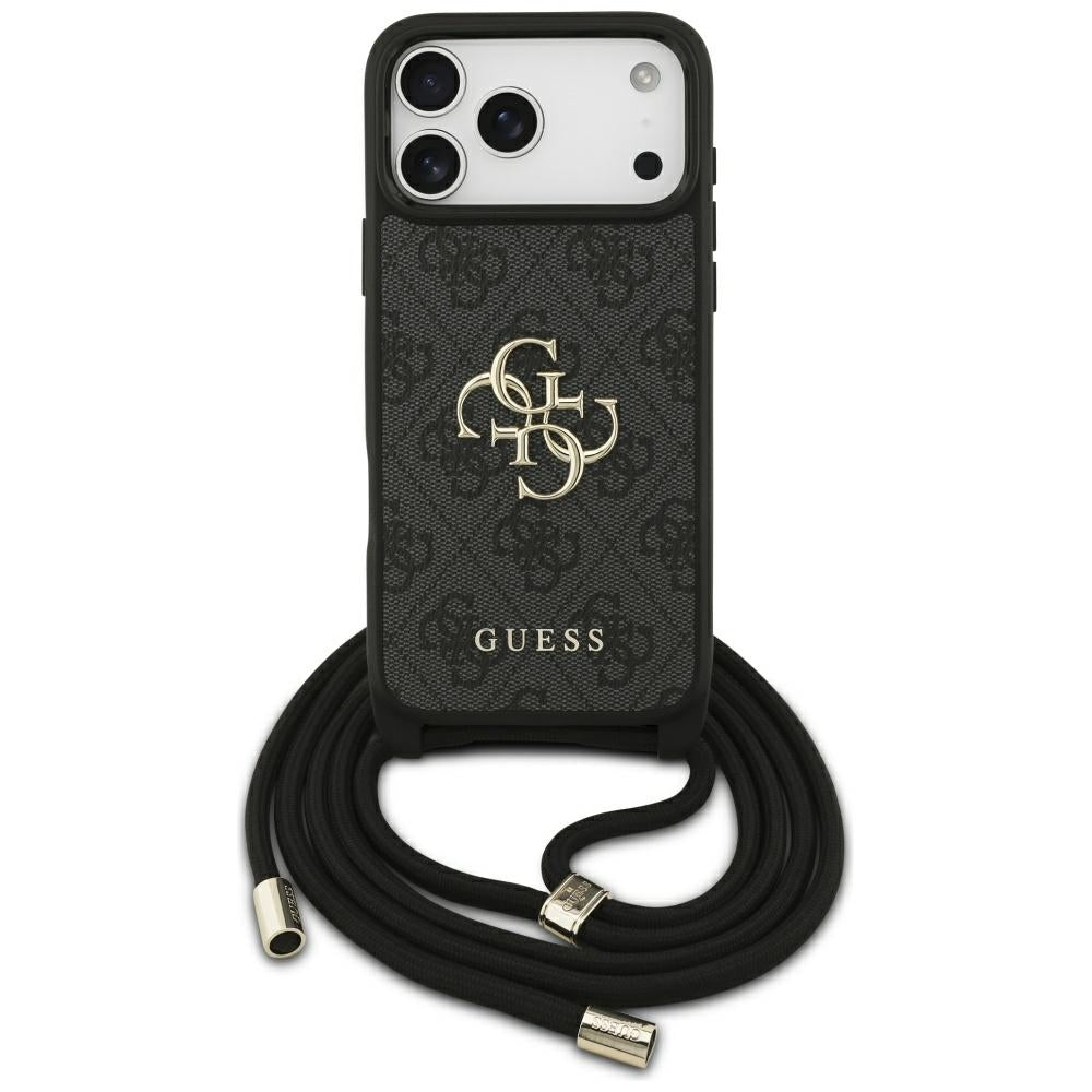 Hülle für Apple iPhone 17 Pro Max, Guess, 4G CBDY Big Logo mit Kordelband, Schwarz