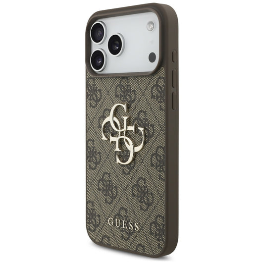 Hülle für Apple iPhone 17 Pro Max, Guess, 4G Classic Logo mit Perlenband, Braun
