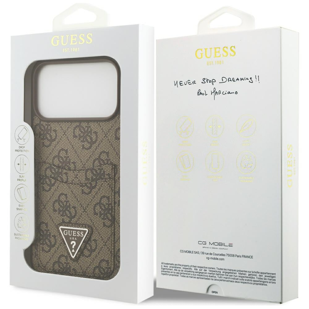 Case for Apple iPhone 17 Pro Max, Guess, 4G Double Card Triangle, Brown