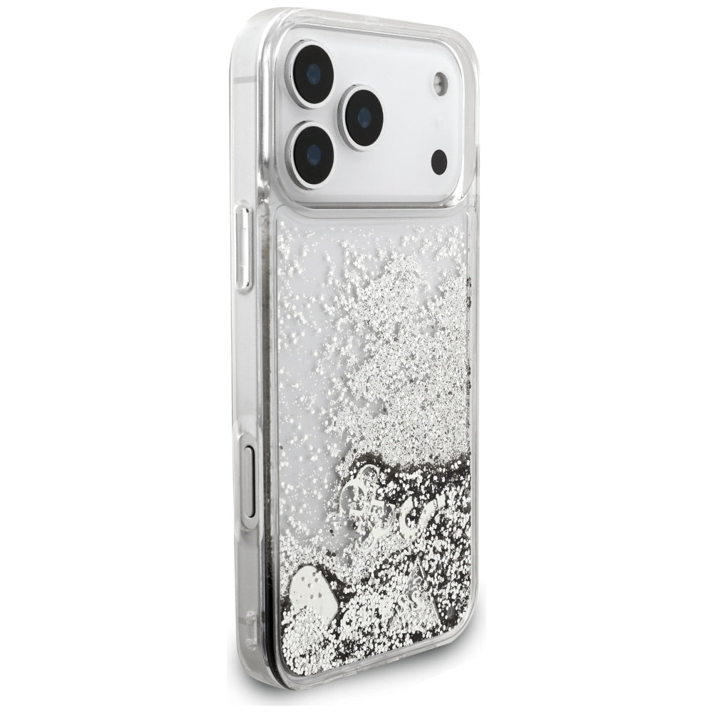 Hülle für Apple iPhone 17 Pro Max, Guess, Liquid Glitter Charms, Silbern