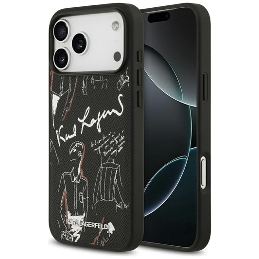Hülle für Apple iPhone 17 Pro Max, Karl Lagerfeld, Grained Pattern Logo, Schwarz
